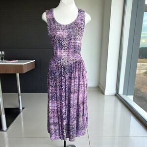 Vintage 90s ZAZ Designs Purple Prints Sleeveless Dress Self Tie